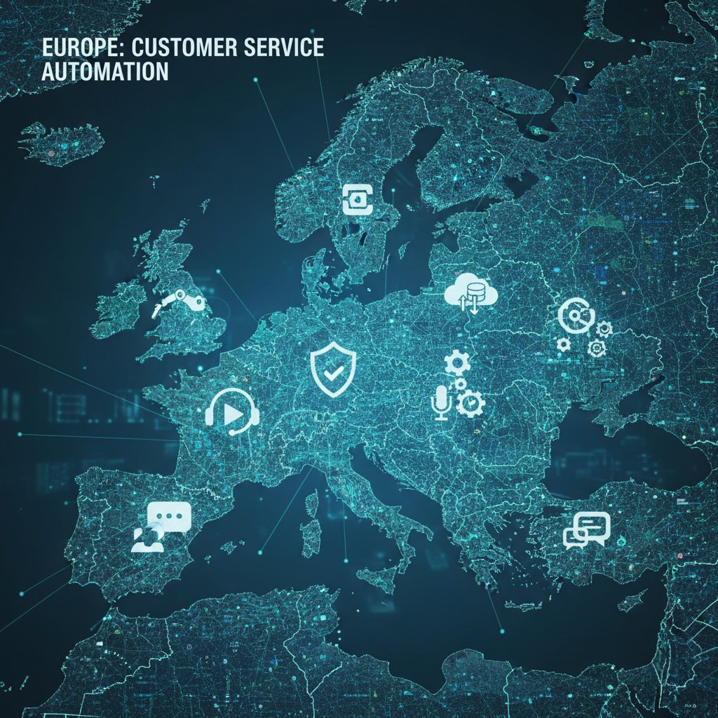 Infografika: mapa Europy z zaznaczonymi poziomami automatyzacji obsługi klienta