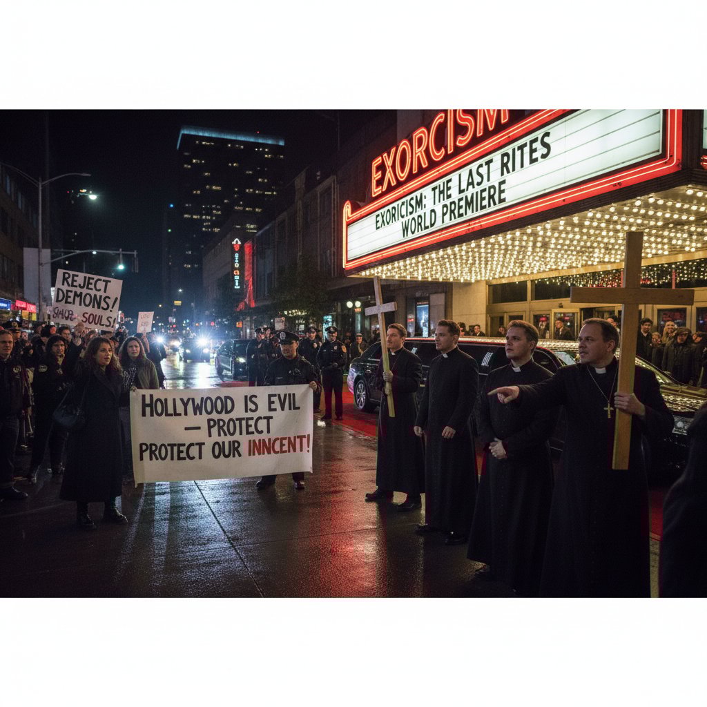 Protesters outside exorcism movie premiere