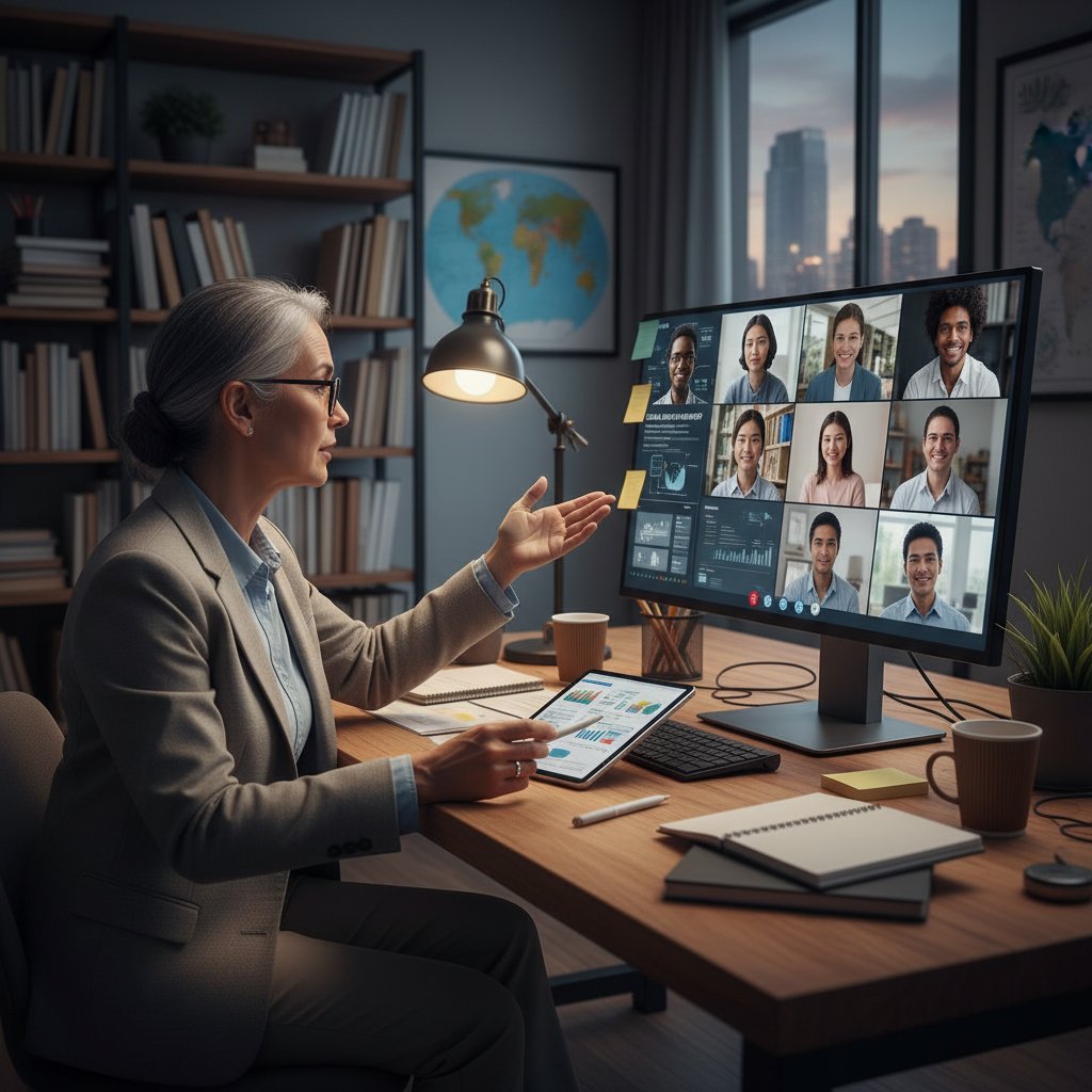 Experienced researcher leading diverse global team in online workshop