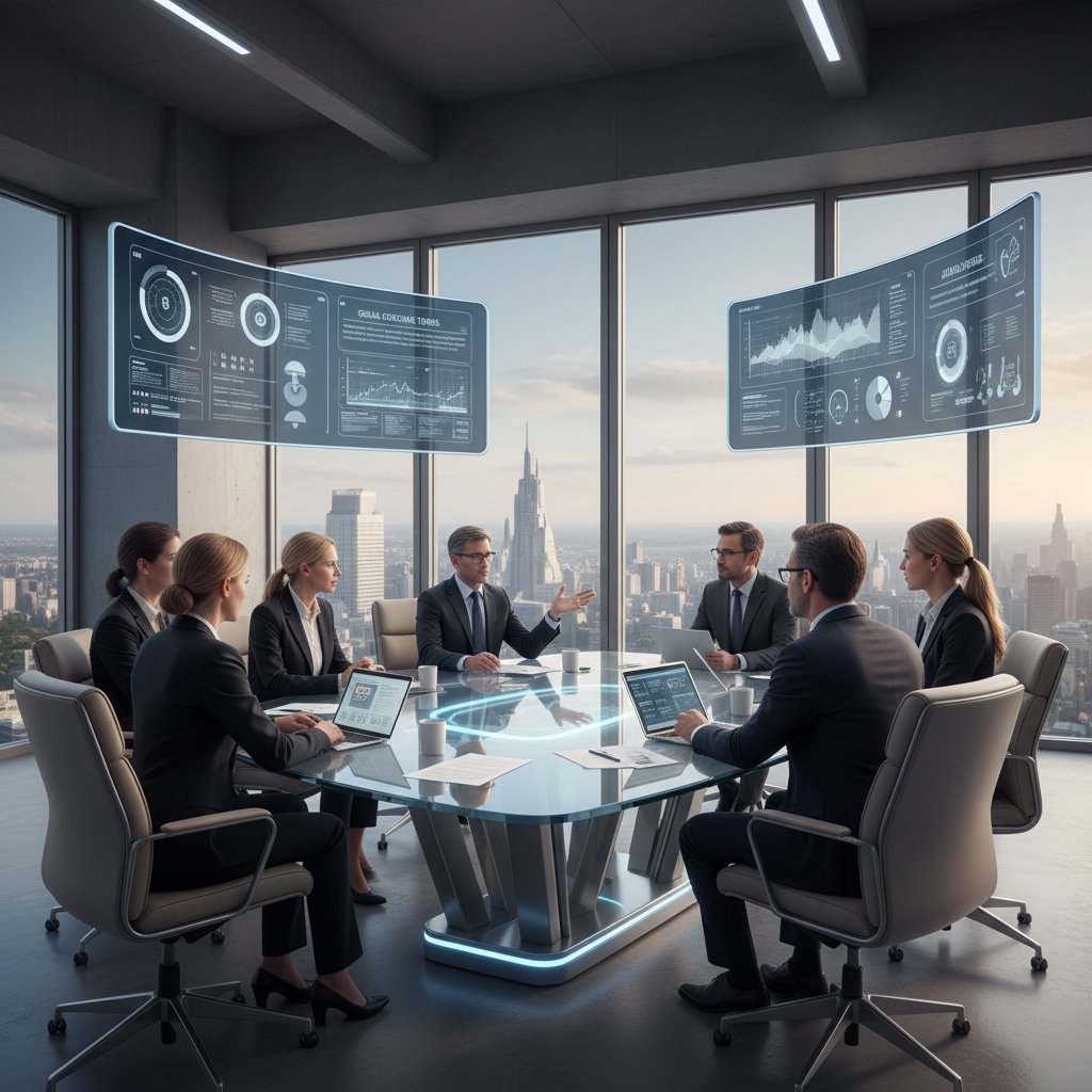 Grupa ekspertów na forum branżowym, intensywna dyskusja, nowoczesna sala spotkań