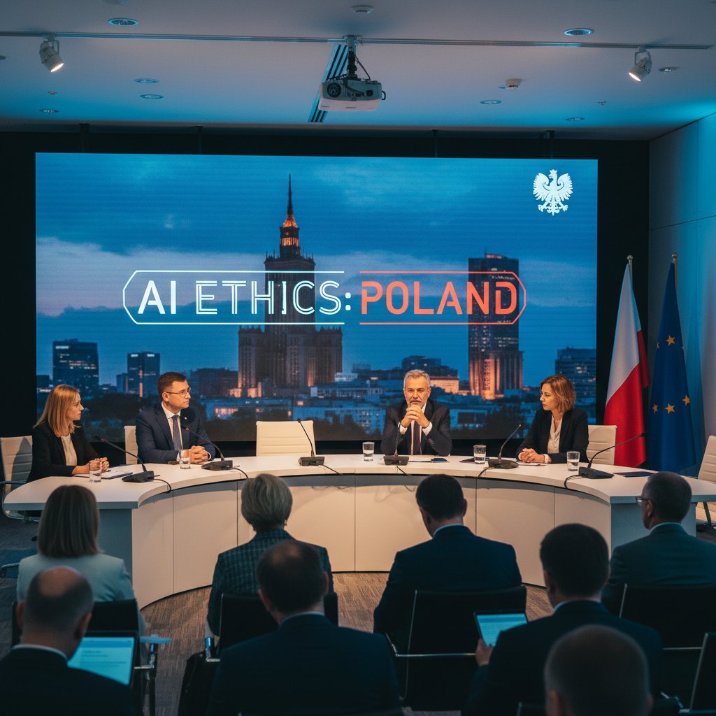 Zdjęcie zespołu ekspertów AI podczas debaty panelowej w Polsce – symbol wspólnych wysiłków na rzecz etyki AI