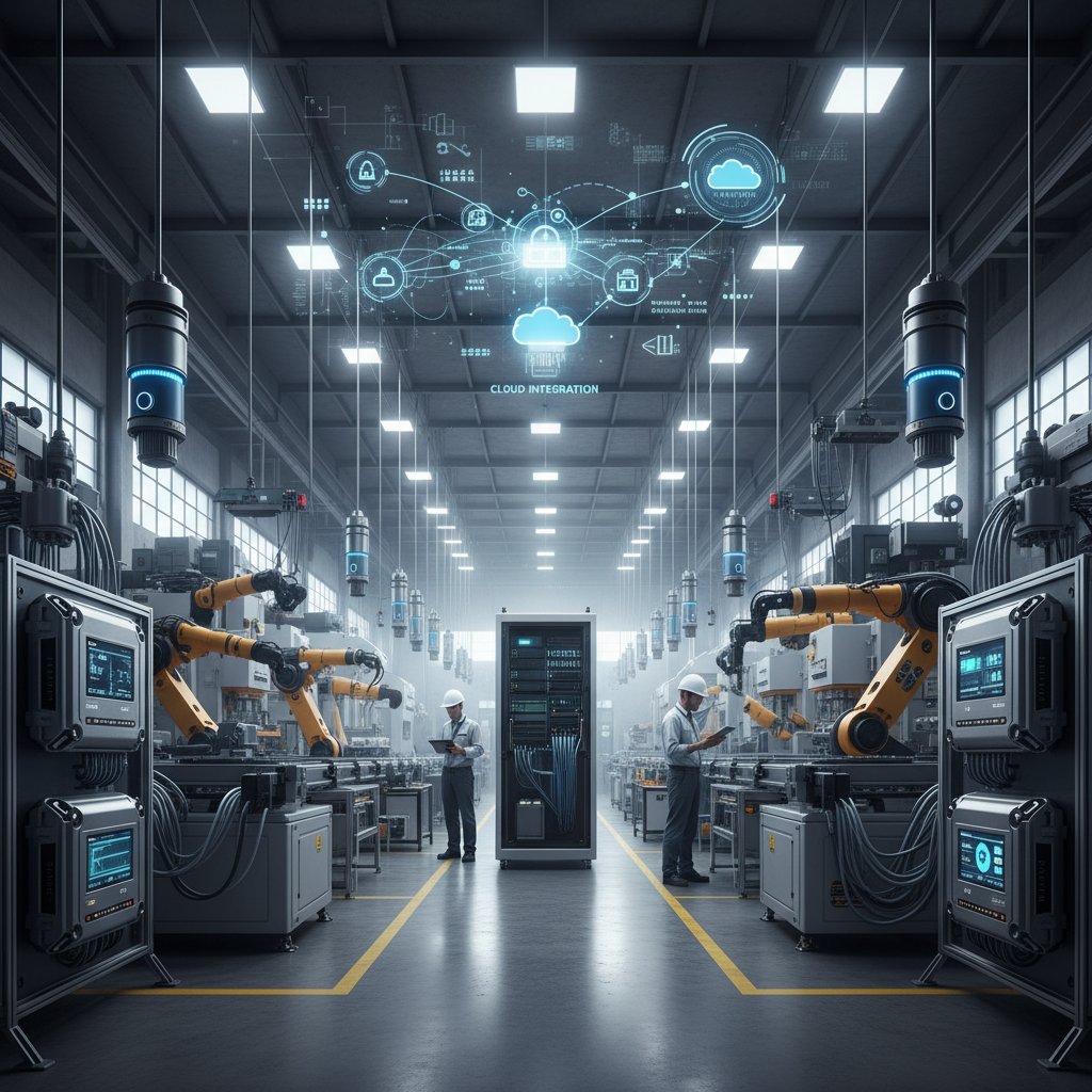 Photo of a factory with visible IoT sensors, symbolizing edge computing and real-world applications