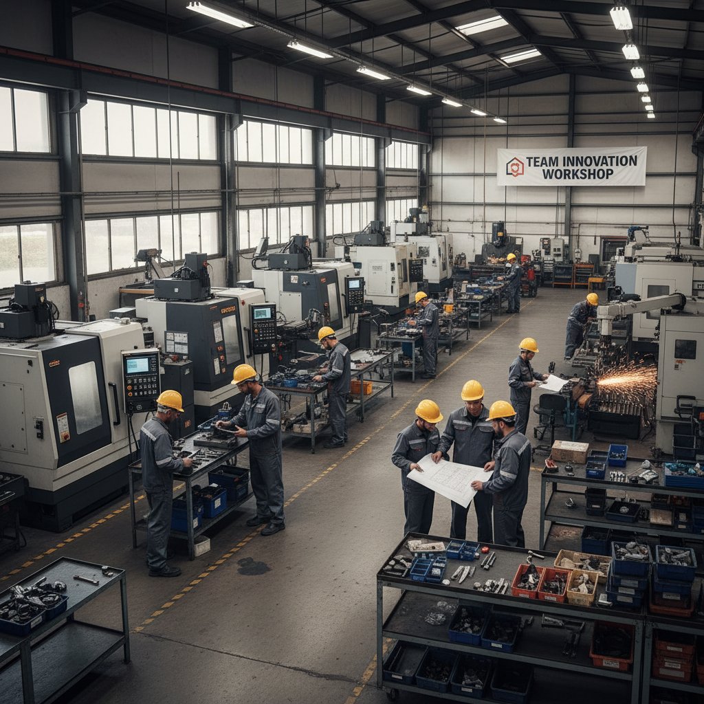 Pracownicy produkcji podczas warsztatu integracyjnego, team integration