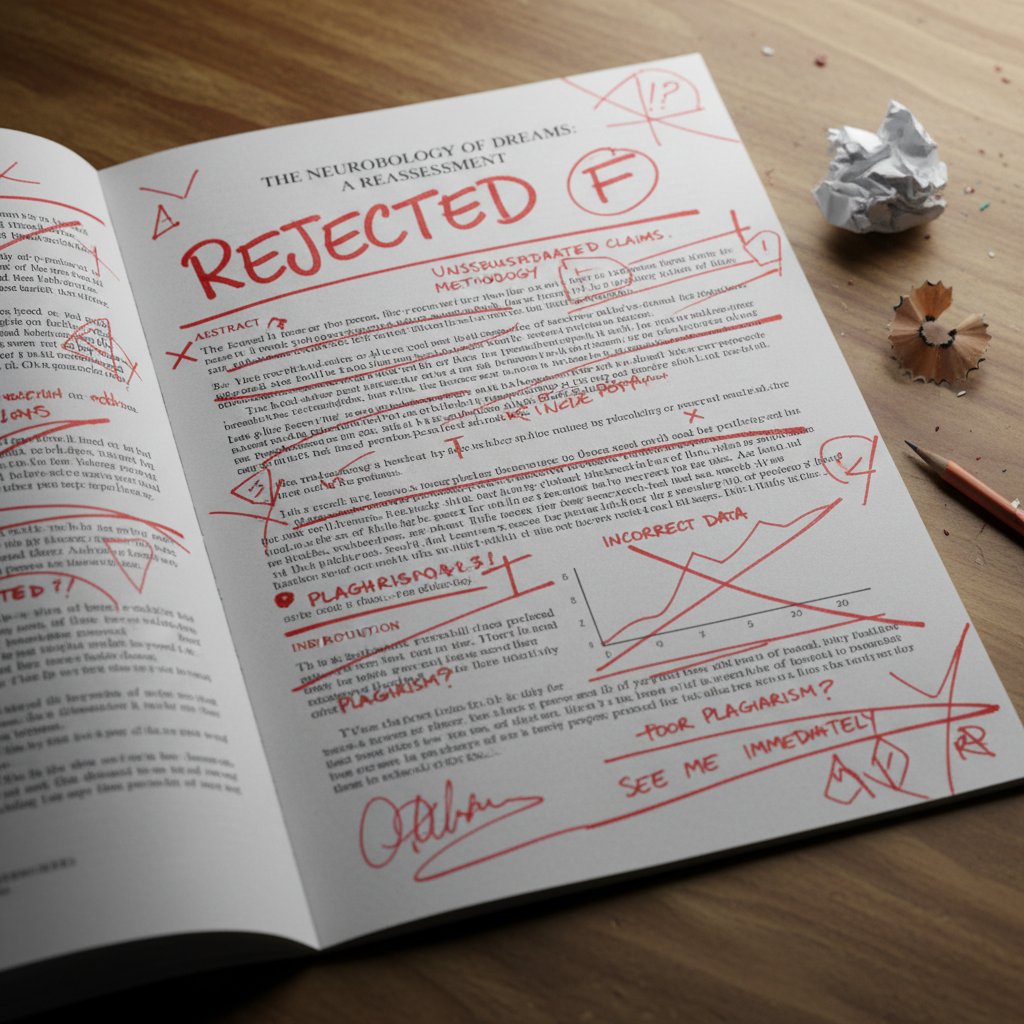 Dramatic depiction of a failed submission with red markings