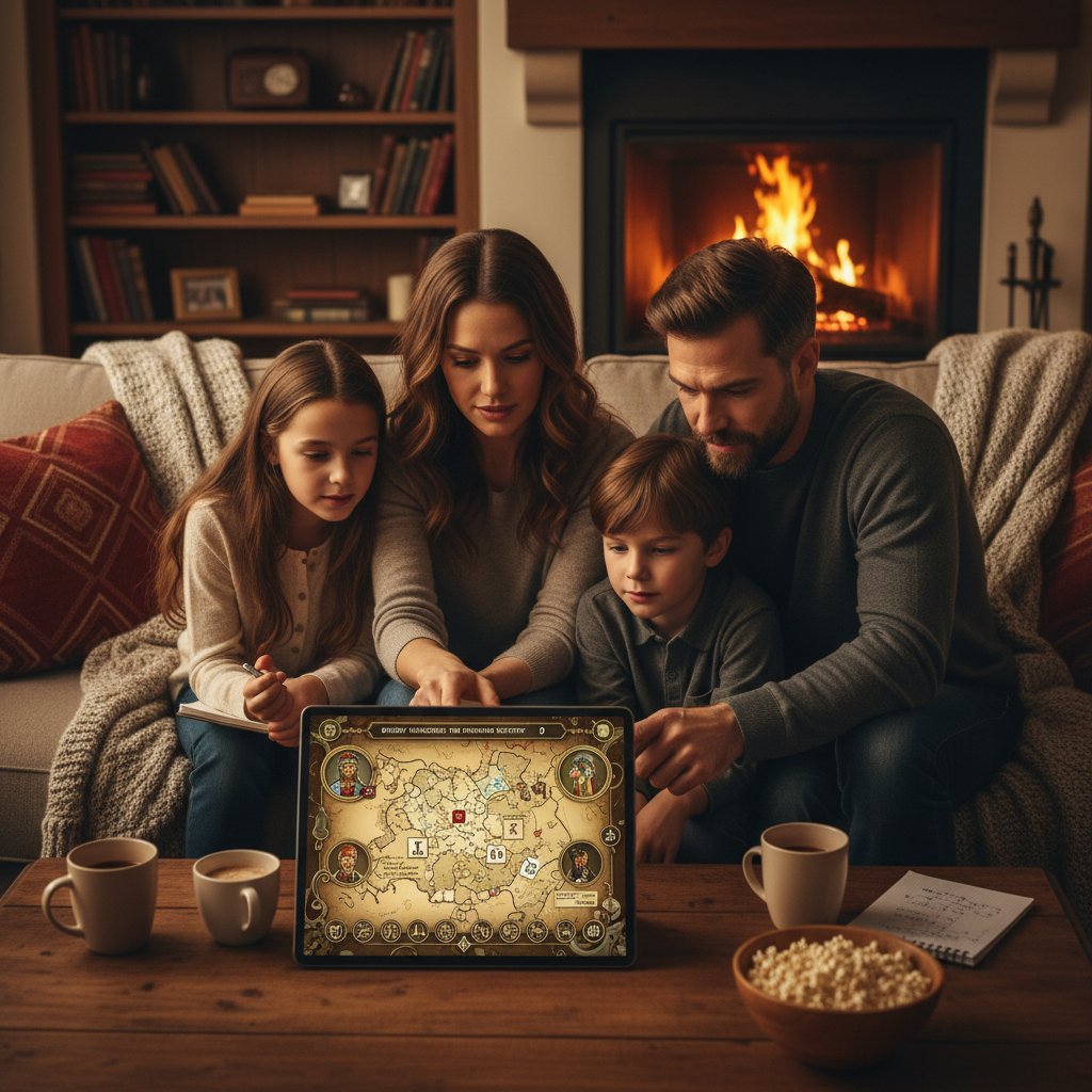 Rodzina wspólnie rozwiązuje historyczną grę escape room w domu