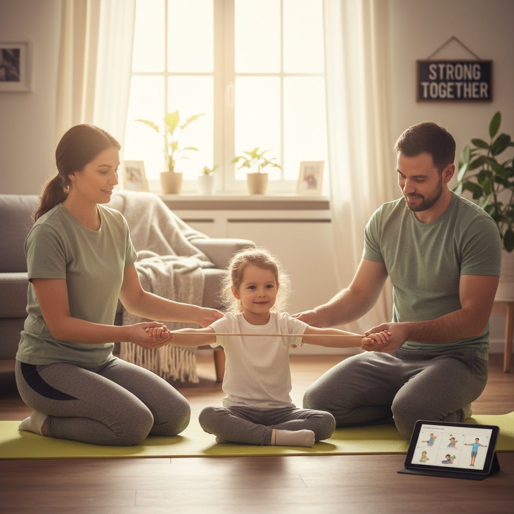 Rodzina wspierająca dziecko z MIZS podczas ćwiczeń w domu – codzienne strategie radzenia sobie