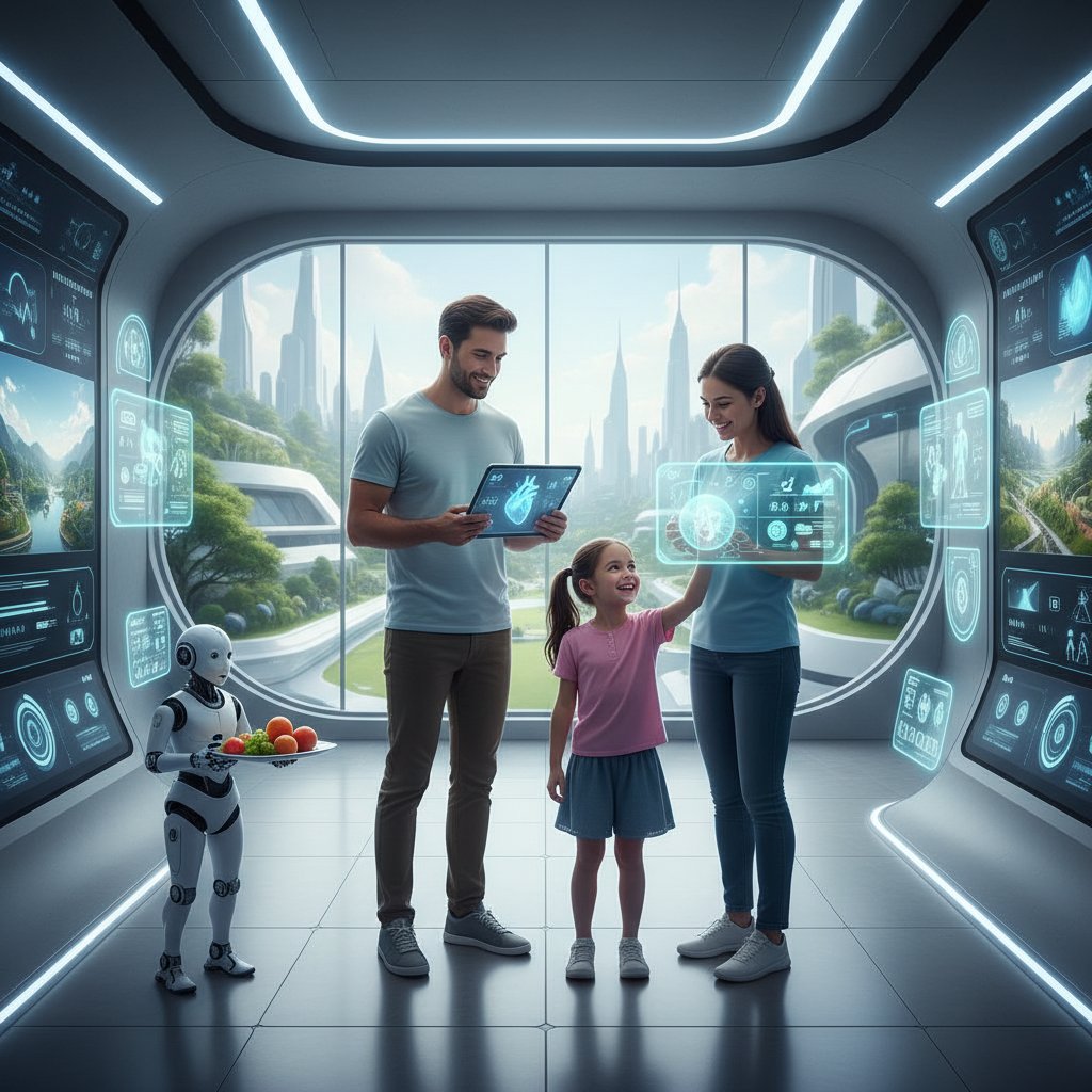 Nowoczesna rodzina korzystająca z innowacyjnych technologii zdrowotnych