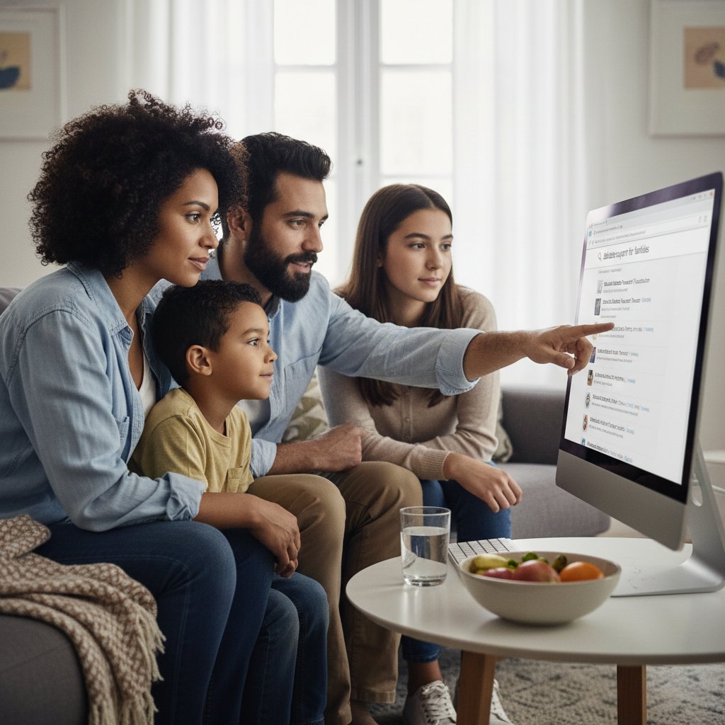 Rodzina korzystająca z komputerem do szukania informacji o cukrzycy typu 1