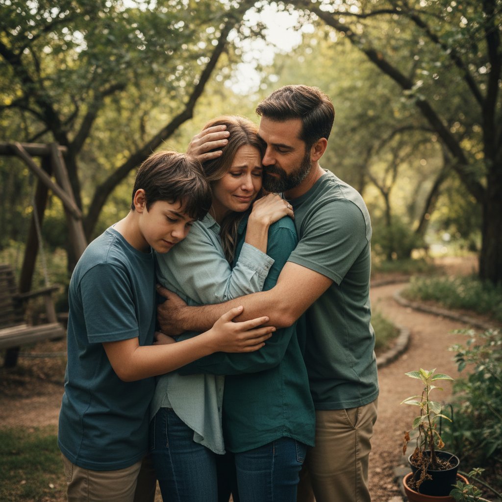 Rodzina obejmująca się, wsparcie emocjonalne w procesie odstawienia