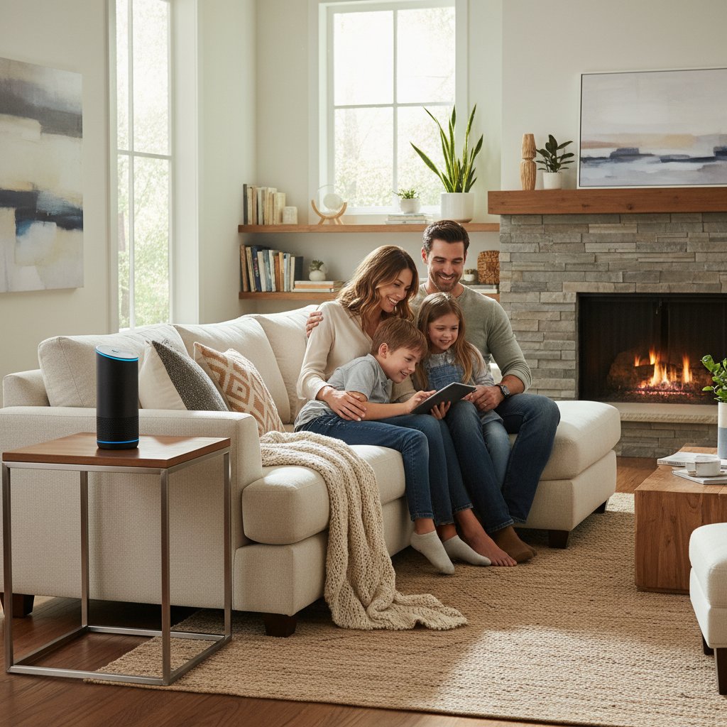 Rodzina korzystająca z inteligentnego asystenta domowego