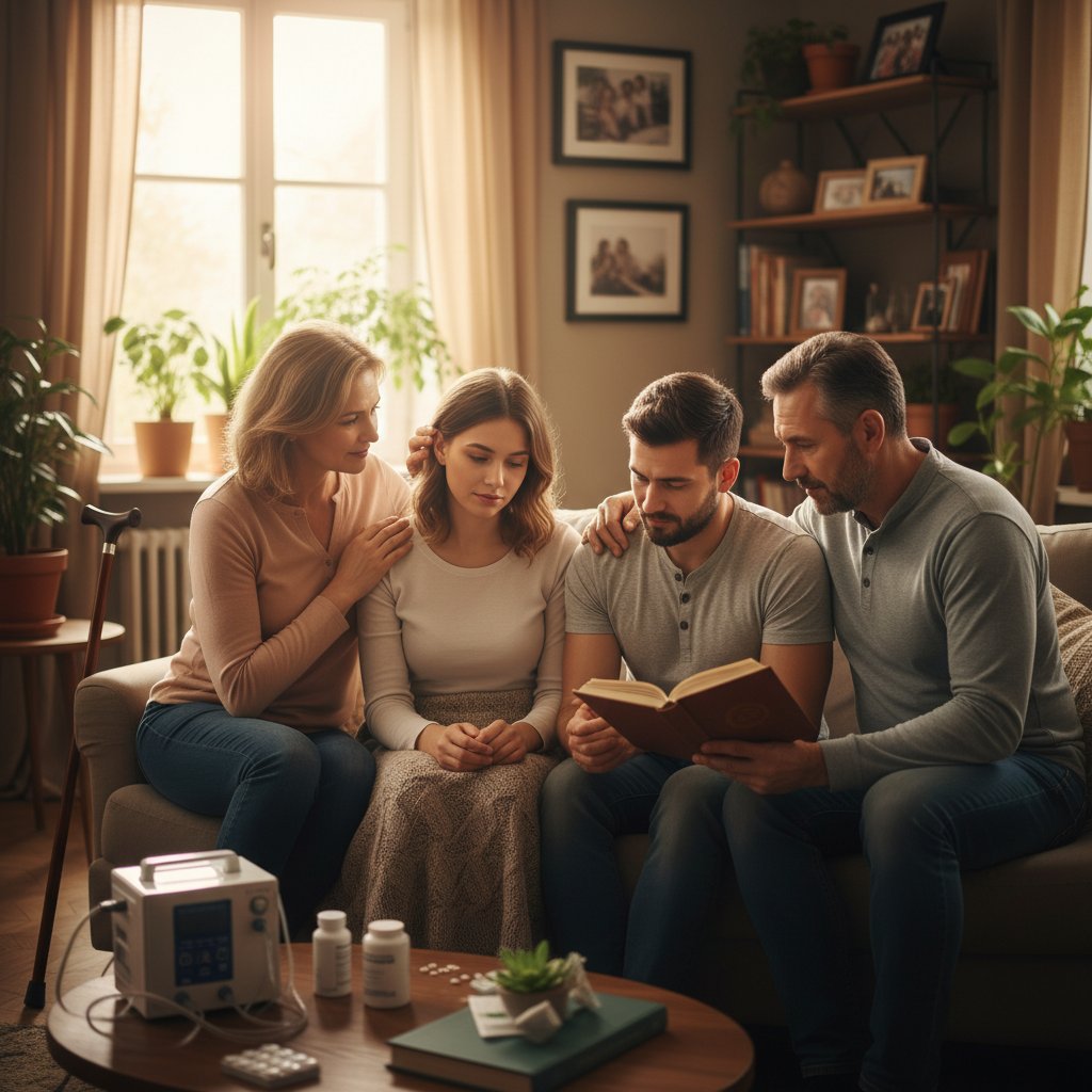 Zdjęcie rodziny wspierającej się nawzajem w domowym zaciszu – symbol wyzwań i siły relacji