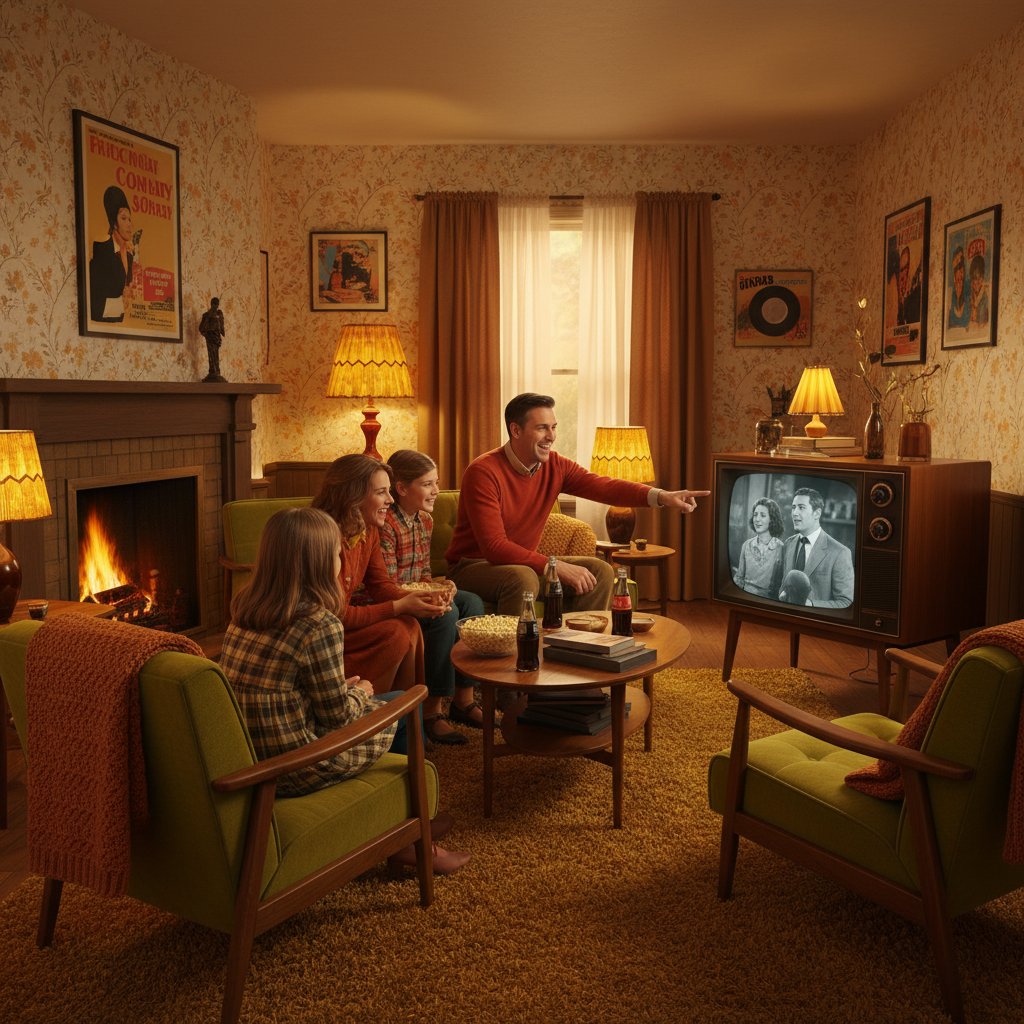 Multi-generational family enjoying a classic comedy together