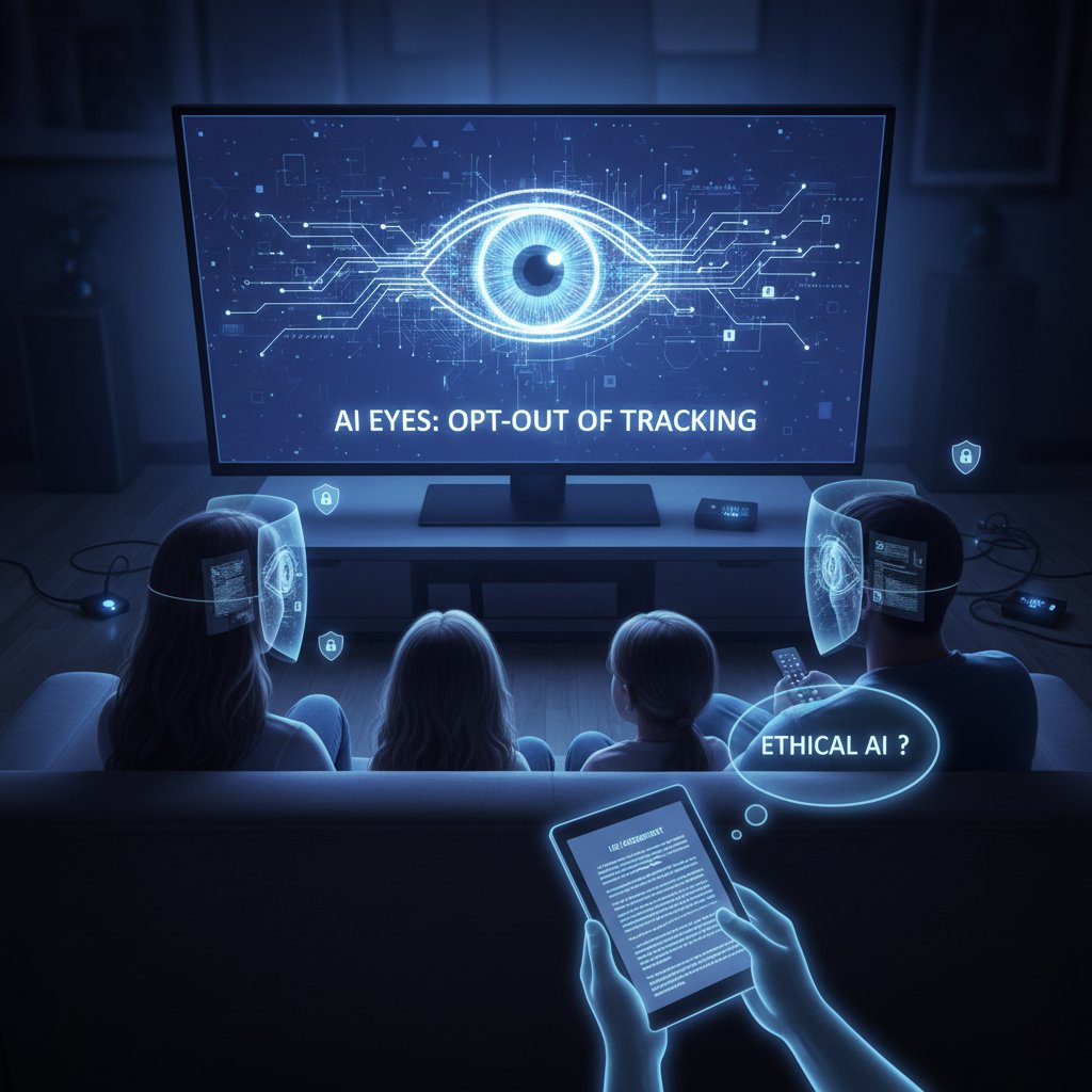 Zdjęcie: rodzina oglądająca telewizję z AI, symbol prywatności i moralnych wyborów