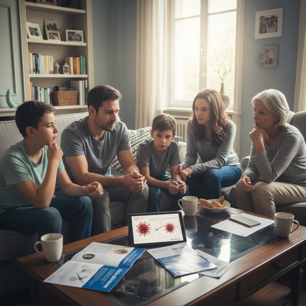 Rodzina podejmująca decyzję o szczepieniu w domowej atmosferze – rozmowa i refleksja