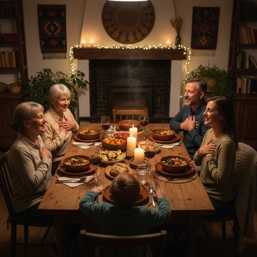 Rodzina przy stole dzieląca się uznaniem