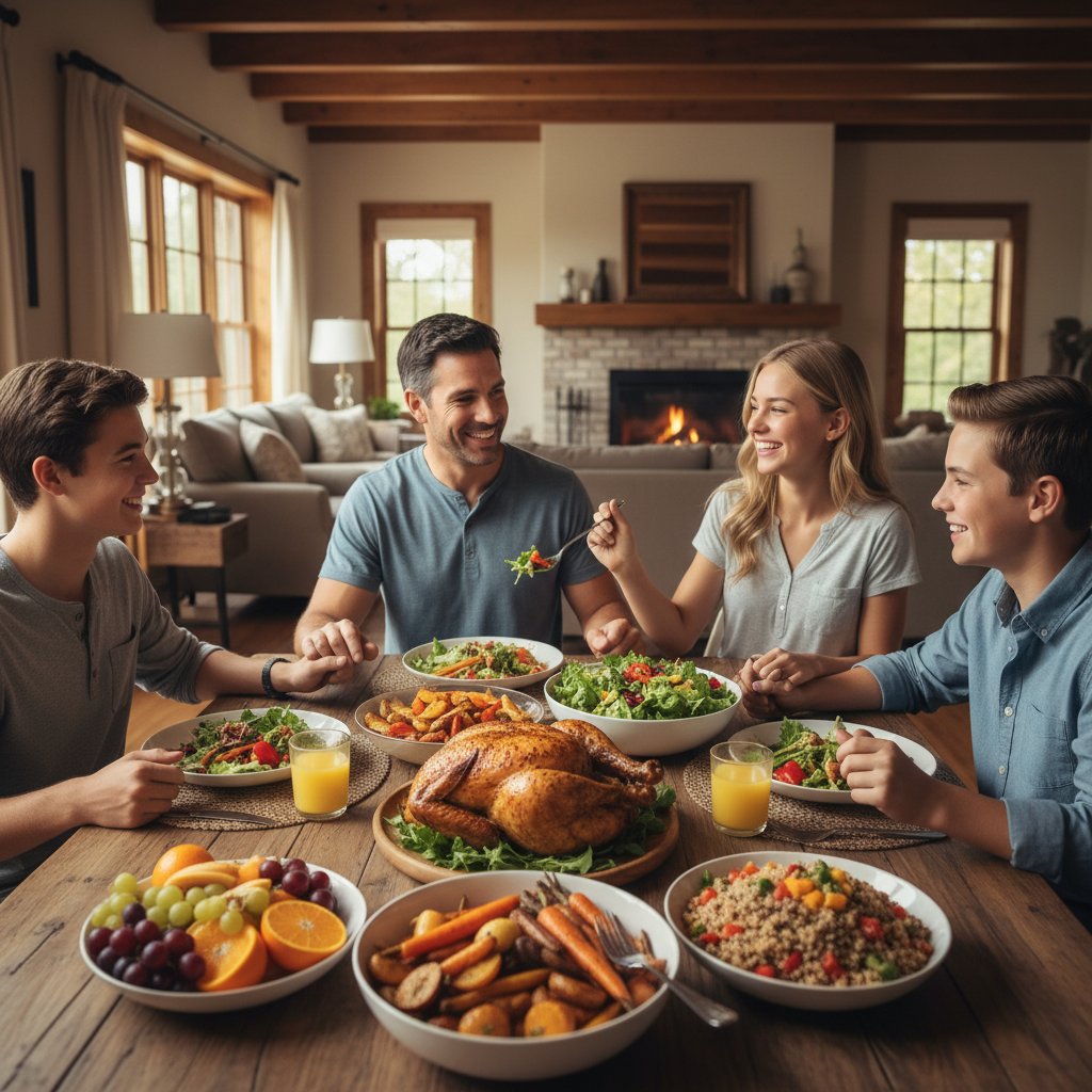 Rodzina przy zdrowym posiłku, wsparcie w leczeniu hiperlipidemii