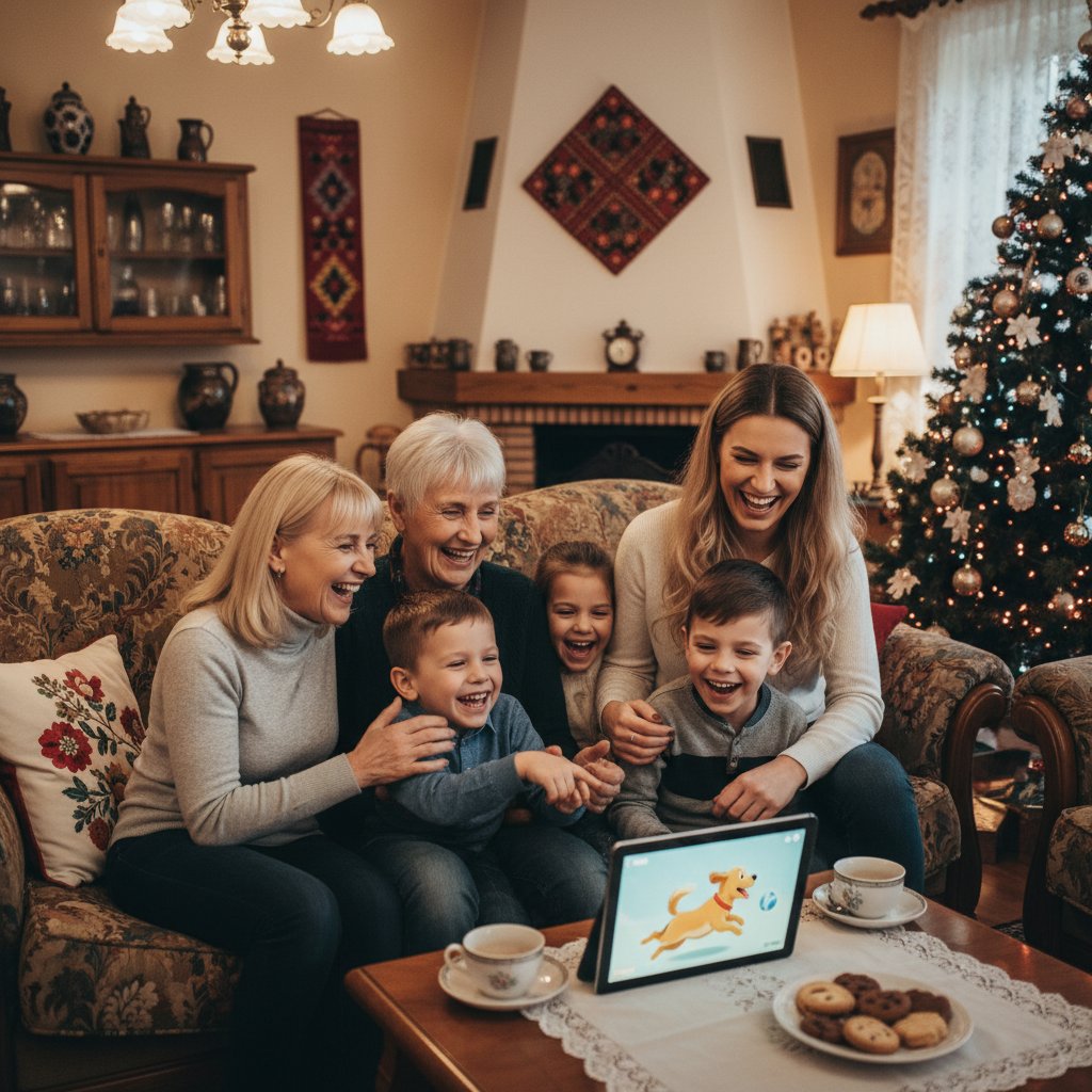 Rodzina integrująca wirtualnego pieska z codziennym życiem