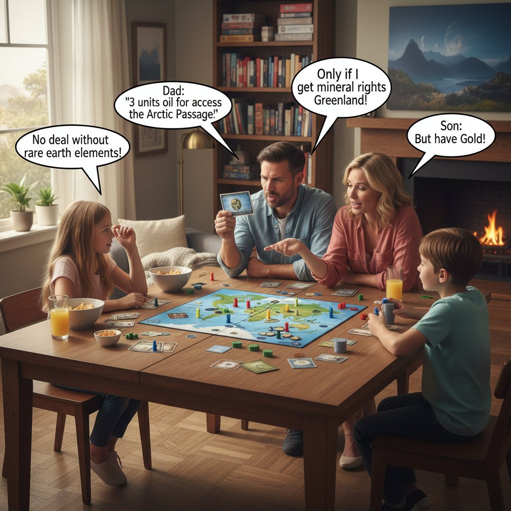 Rodzina grająca w symulacyjną grę negocjacyjną w domu