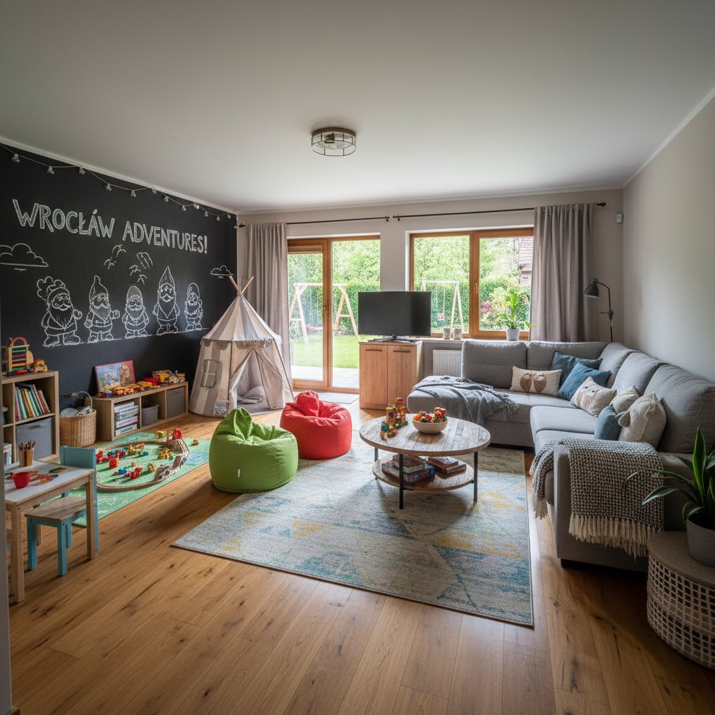 Pokój rodzinny w pensjonacie we Wrocławiu, zabawki dla dzieci, przyjazna atmosfera