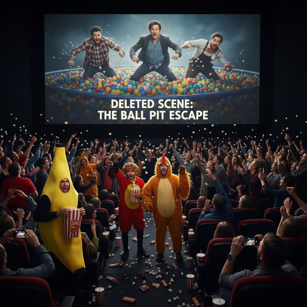 Excited fans reacting to a formerly lost comedy scene, movie deleted scenes comedy, midnight screening, restored cut