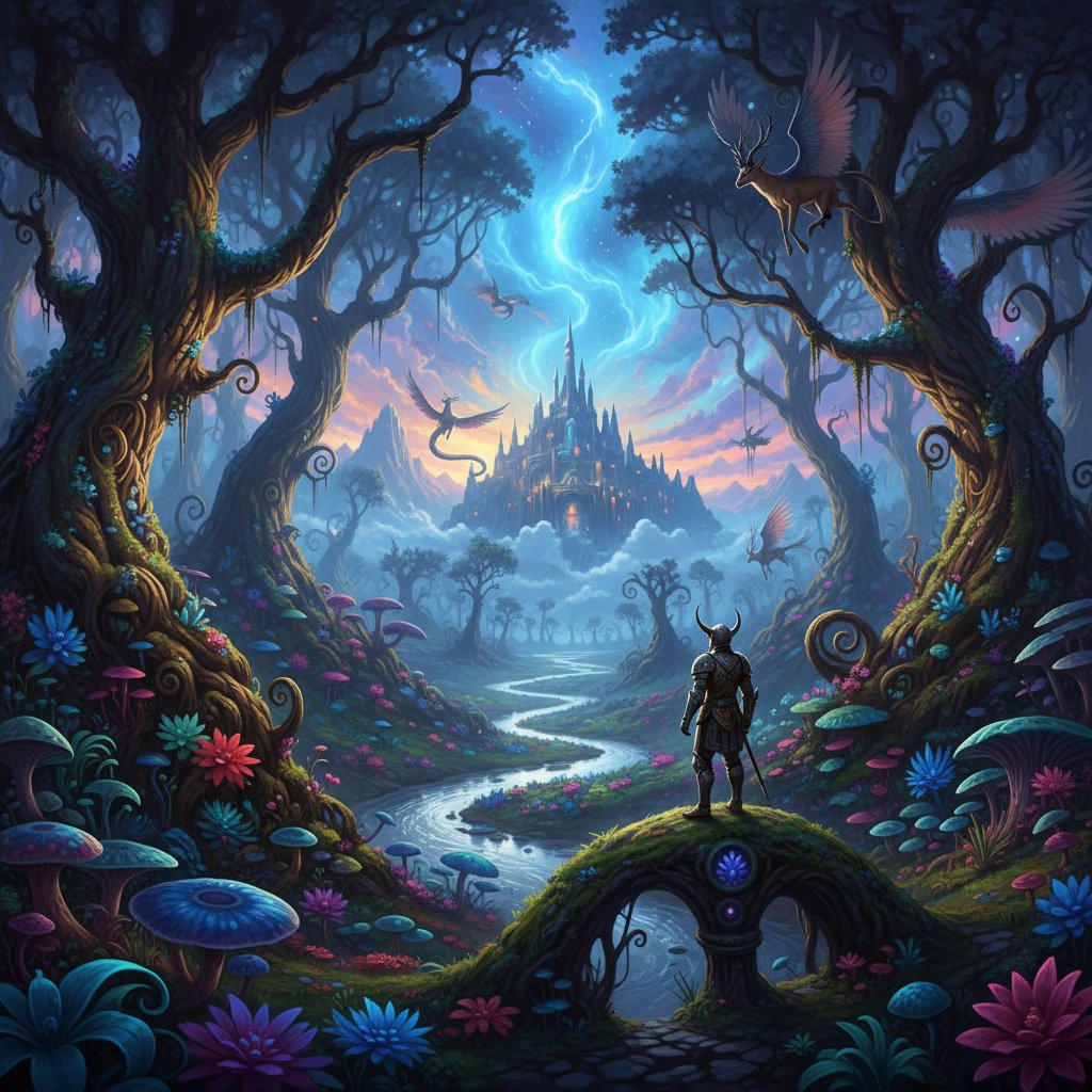 Fantastical, vibrant set piece from Legend, lush Ridley Scott fantasy style