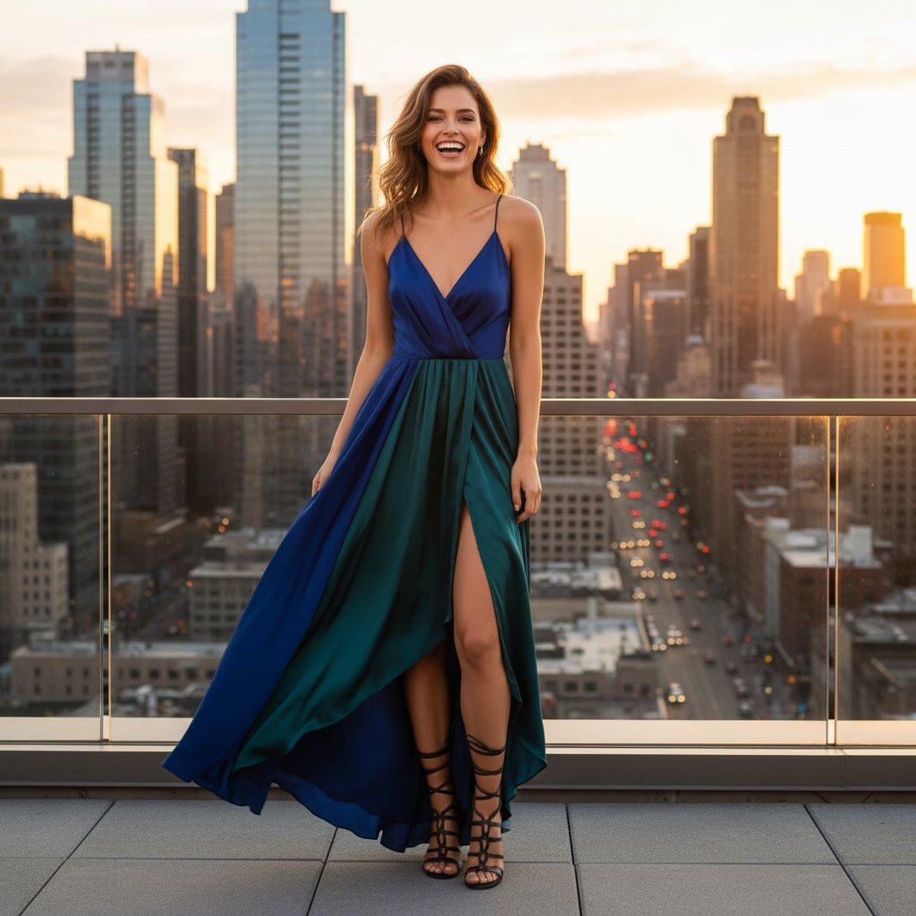 Modelka uśmiecha się spontanicznie podczas sesji na ulicy