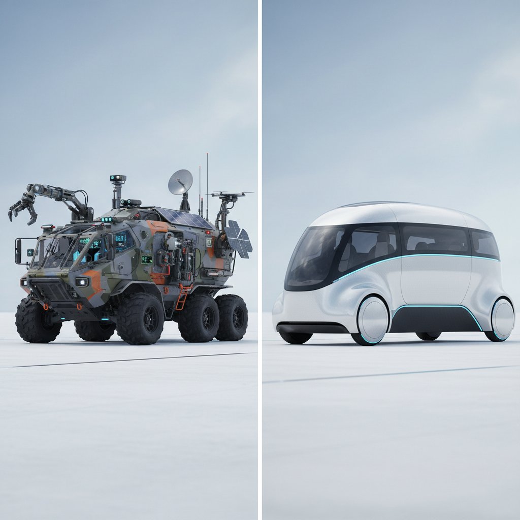 Comparison of feature-rich and minimalist specialty vehicles.