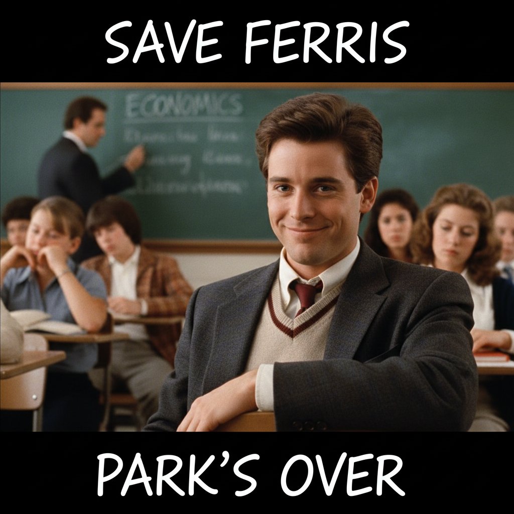 Iconic movie frame: Ferris Bueller addresses viewers directly—fourth wall comedy legend