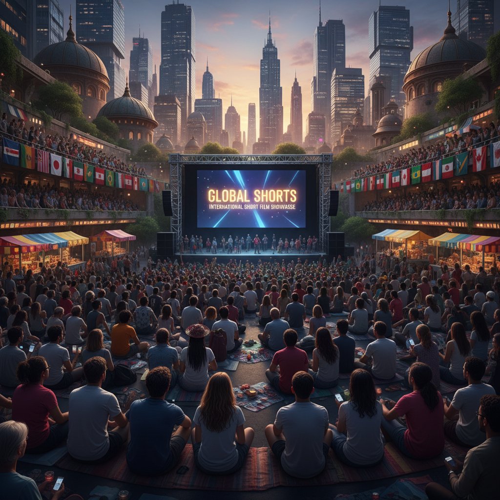 Festival audience in a multicultural city celebrating international short film showcase