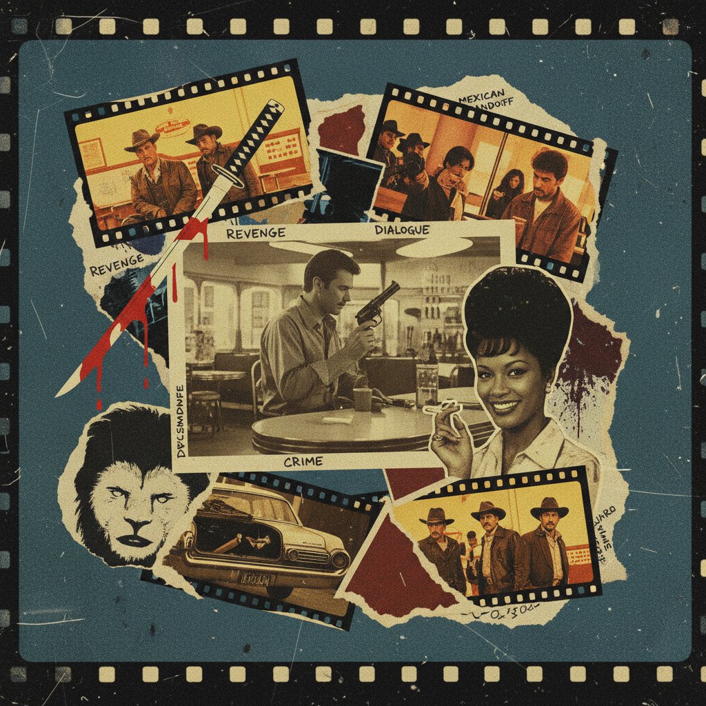 Collage of film imagery representing Quentin Tarantino’s cinematic influences