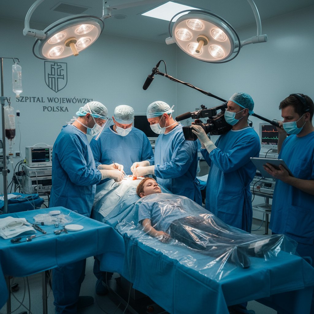 Ekipa filmowa kręcąca dokument o przeszczepie nerki w polskim szpitalu