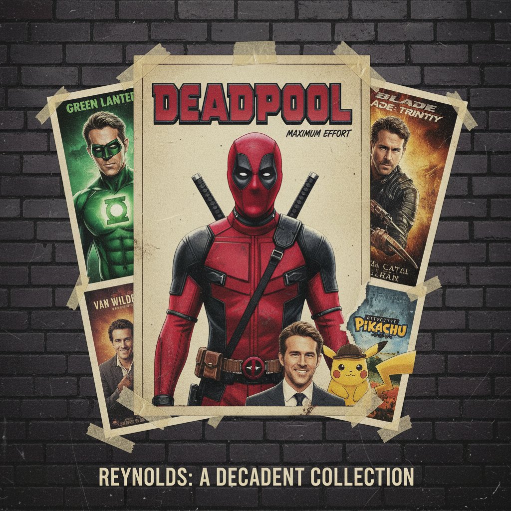 Ryan Reynolds’ most iconic film posters in a stylized collage