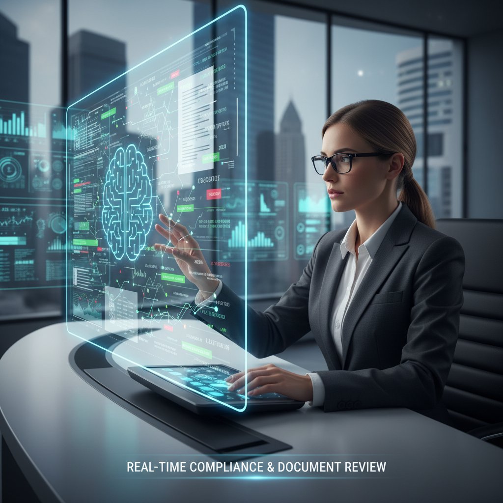 Finance professional using AI tool for real-time compliance and document review