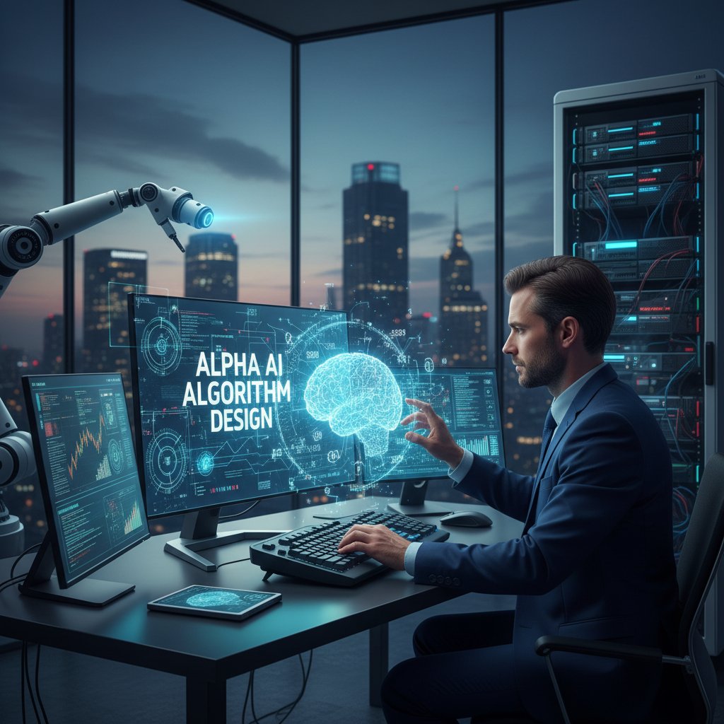 Anonimowy analityk finansowy projektujący algorytm AI na ekranie komputera