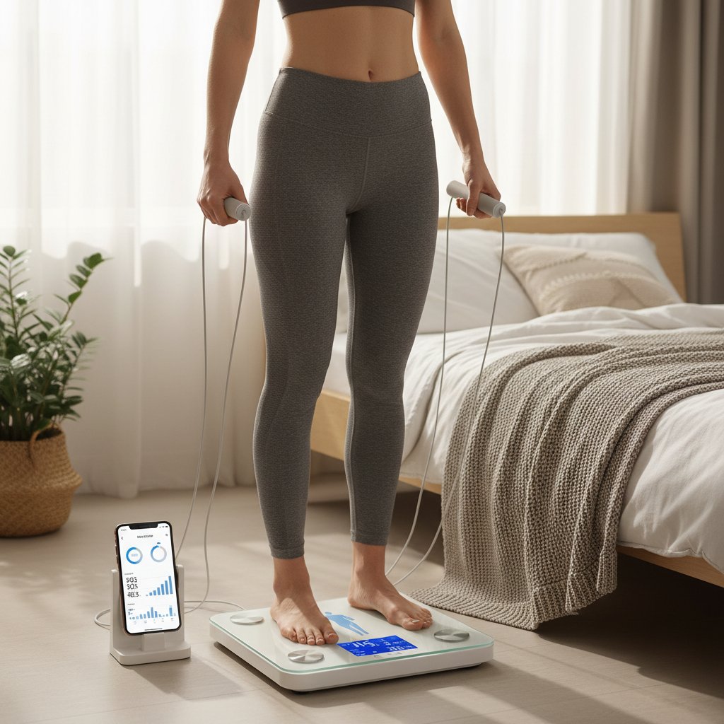 Osoba wykonująca pierwszy pomiar na analizatorze składu ciała w domowych warunkach