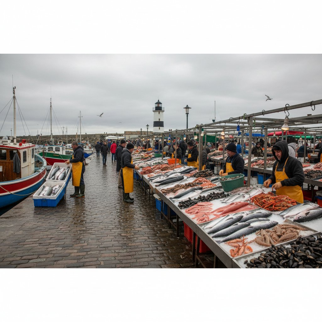 Targ rybny w Sianożętach – lokalni sprzedawcy i świeże ryby, hotel sianożęty, lokalny targ, świeże ryby