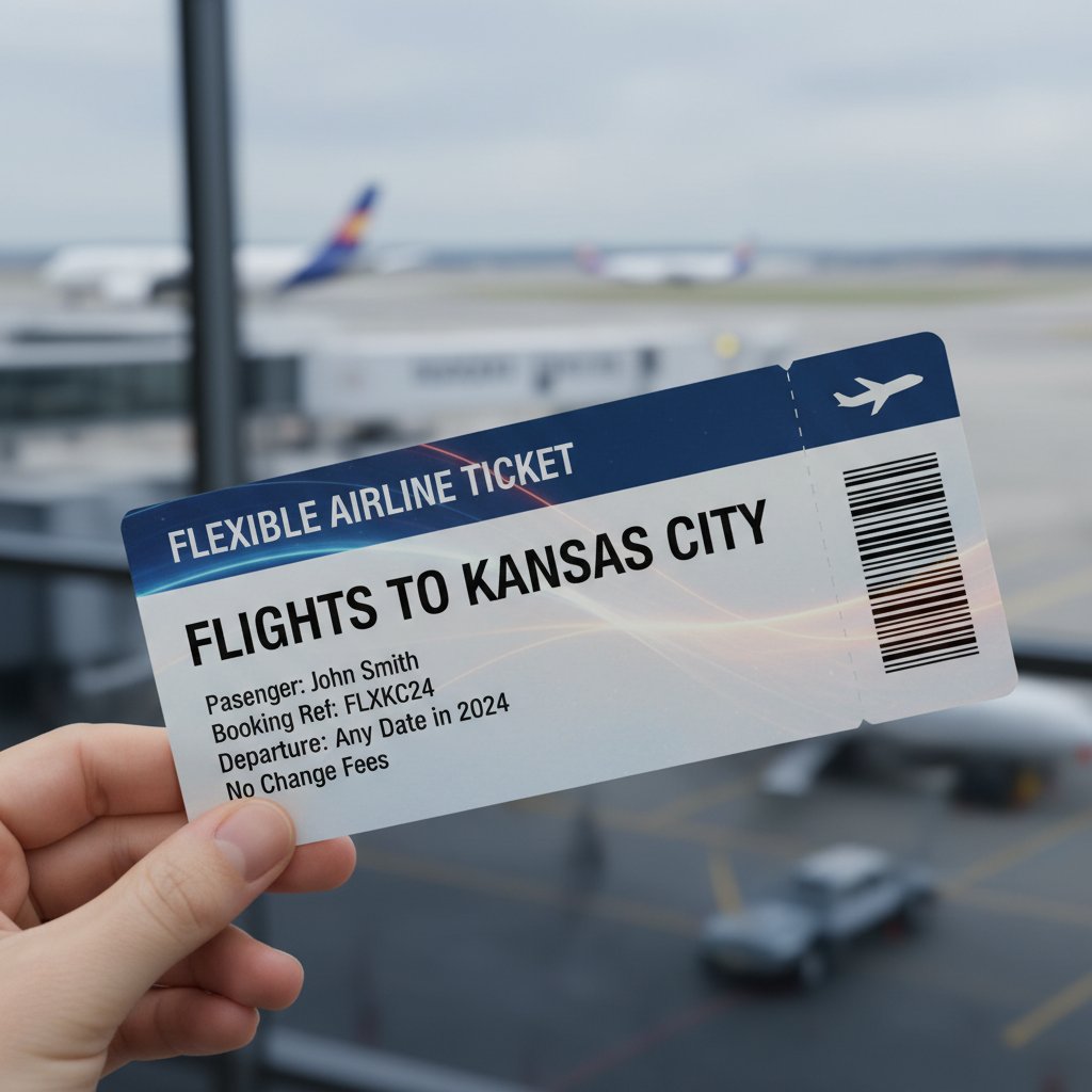 Flexible airline ticket close-up, flights to kansas city, high detail