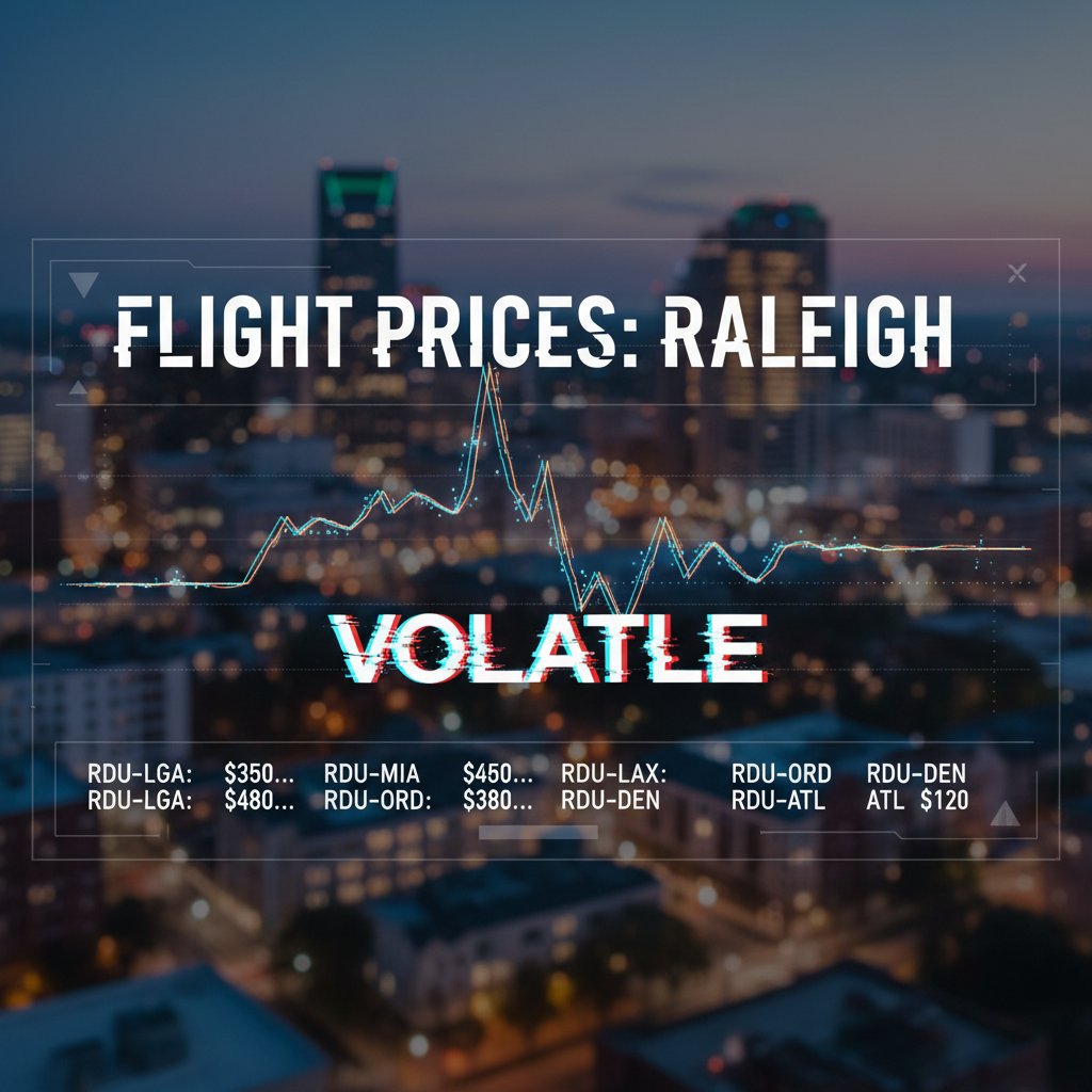 Graph showing volatile flight prices to Raleigh over time, symbolizing unpredictable airfare trends.