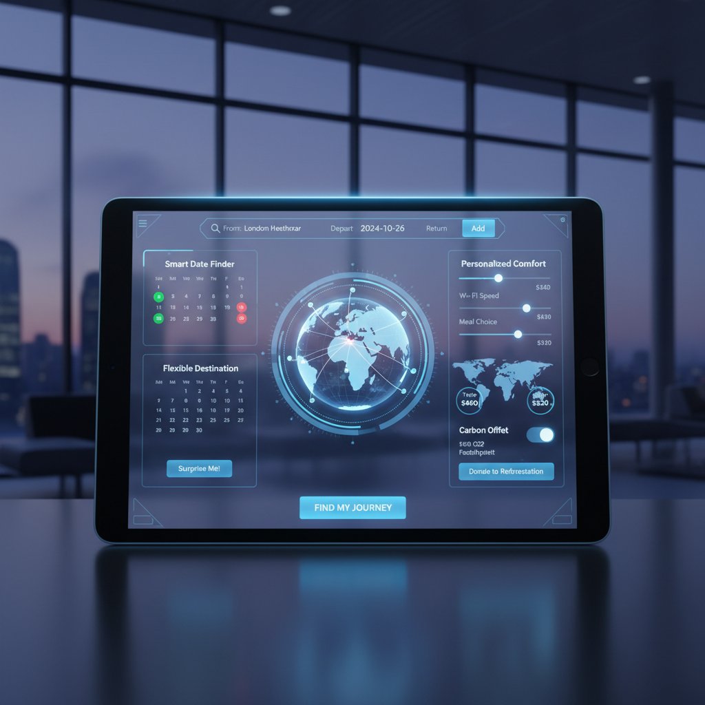 Interfejs zaawansowanej wyszukiwarki lotów z aktywnymi filtrami, nowoczesny design, loty międzynarodowe