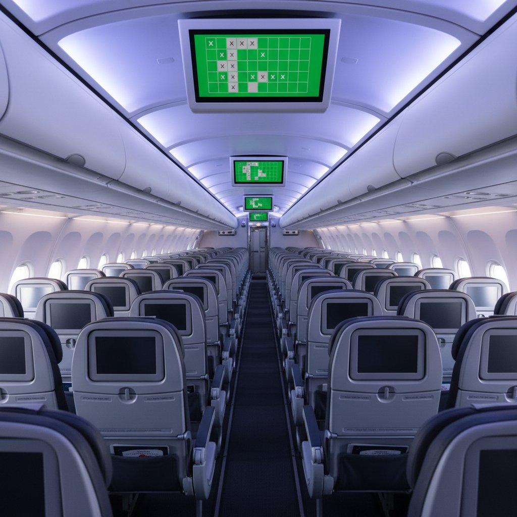 Digital flight seat map showing empty buffer seats, booking buffer seat strategy