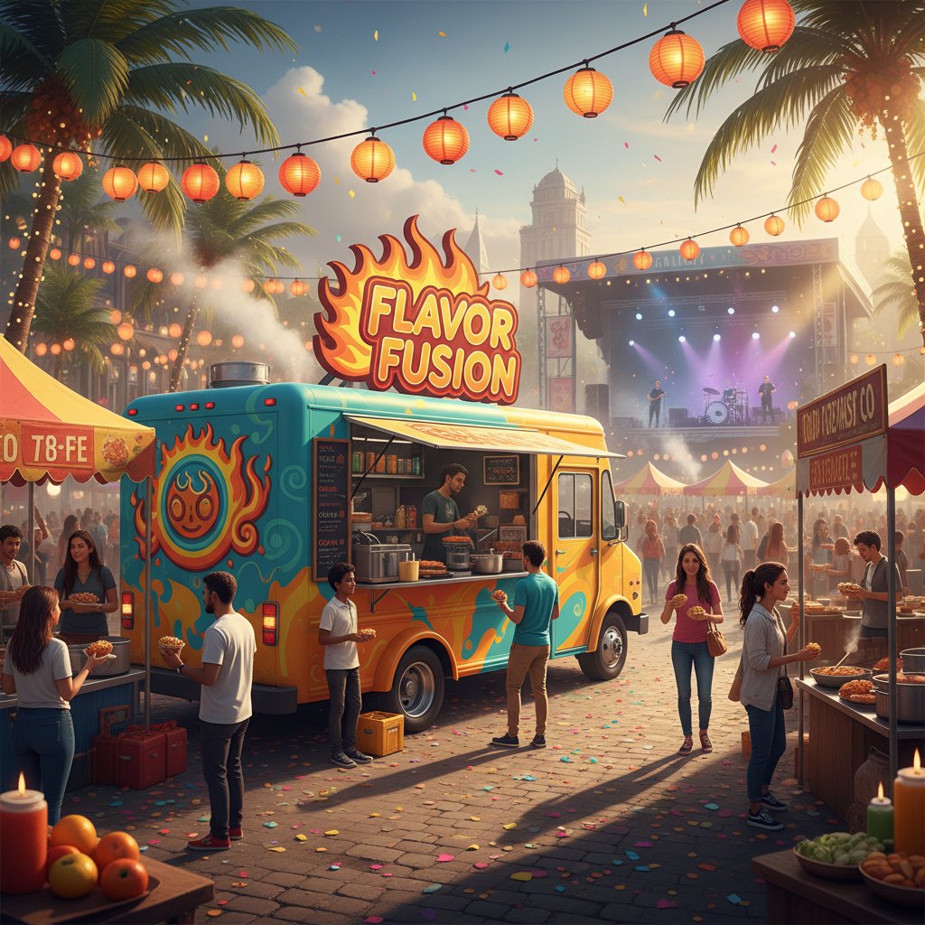 Food truck z nowym, szybkim logo na polskim festiwalu ulicznym