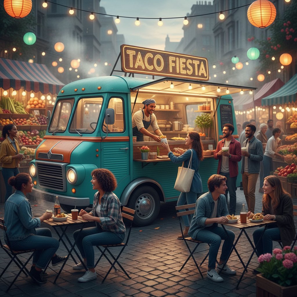 Food truck na polskim targu, dynamiczna interakcja z klientami