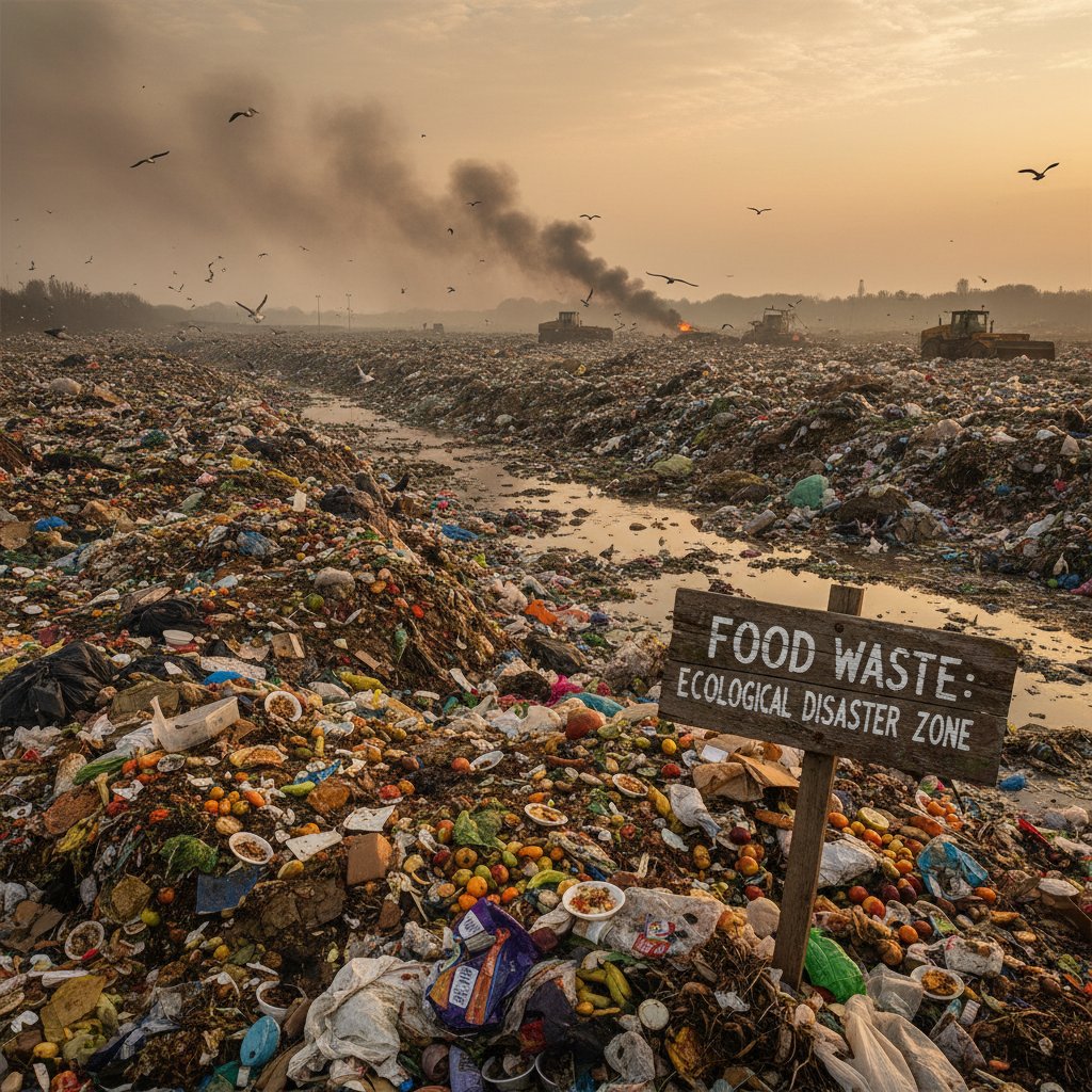Stosy marnowanego jedzenia na śmietnisku – problem ekologiczny marnowania żywności