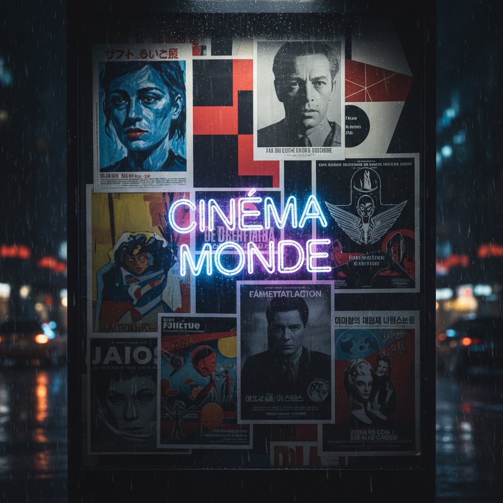 Collage of foreign psychological thriller movie posters, rich in moody lighting and cultural diversity