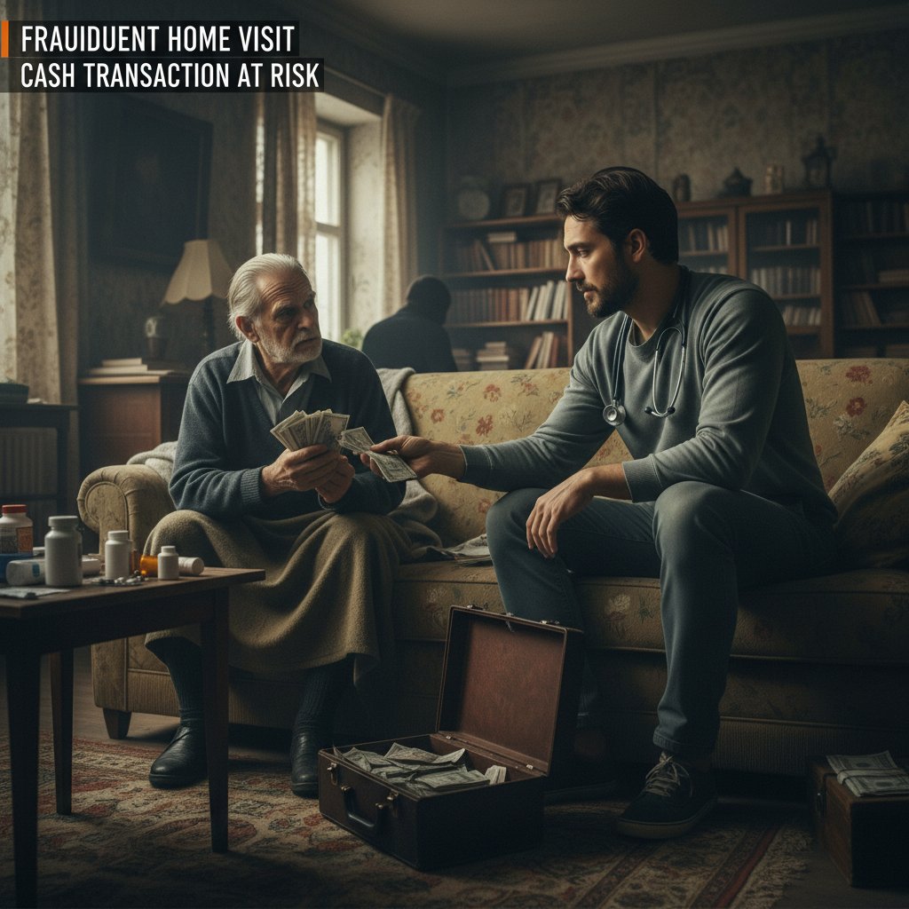 Ukryte koszty, ryzyko oszustwa – mężczyzna wręcza gotówkę nieznanemu lekarzowi