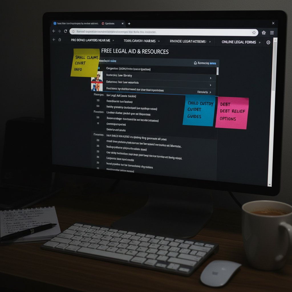 Darmowe zasoby do nauki prawa online na ekranie komputera, z widocznymi otwartymi kartami i notatkami