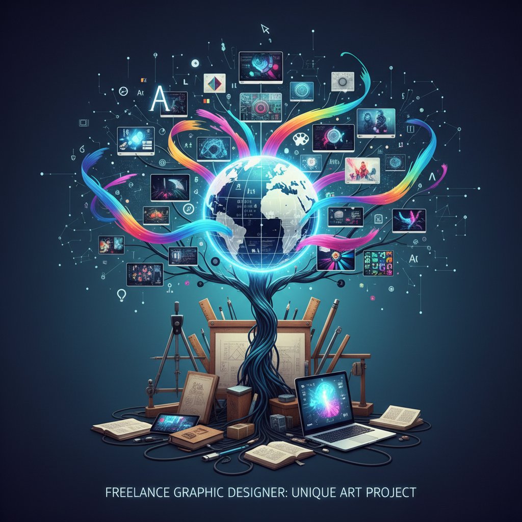 Freelancer grafik przy pracy nad unikatowym projektem artystycznym