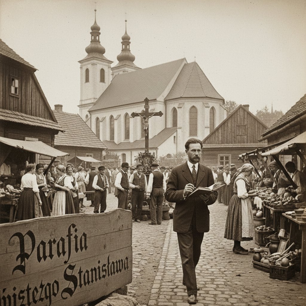 Zdjęcie: Stare zdjęcie Freuda i nowoczesna polska parafia – wizualny kontrast dwóch światów