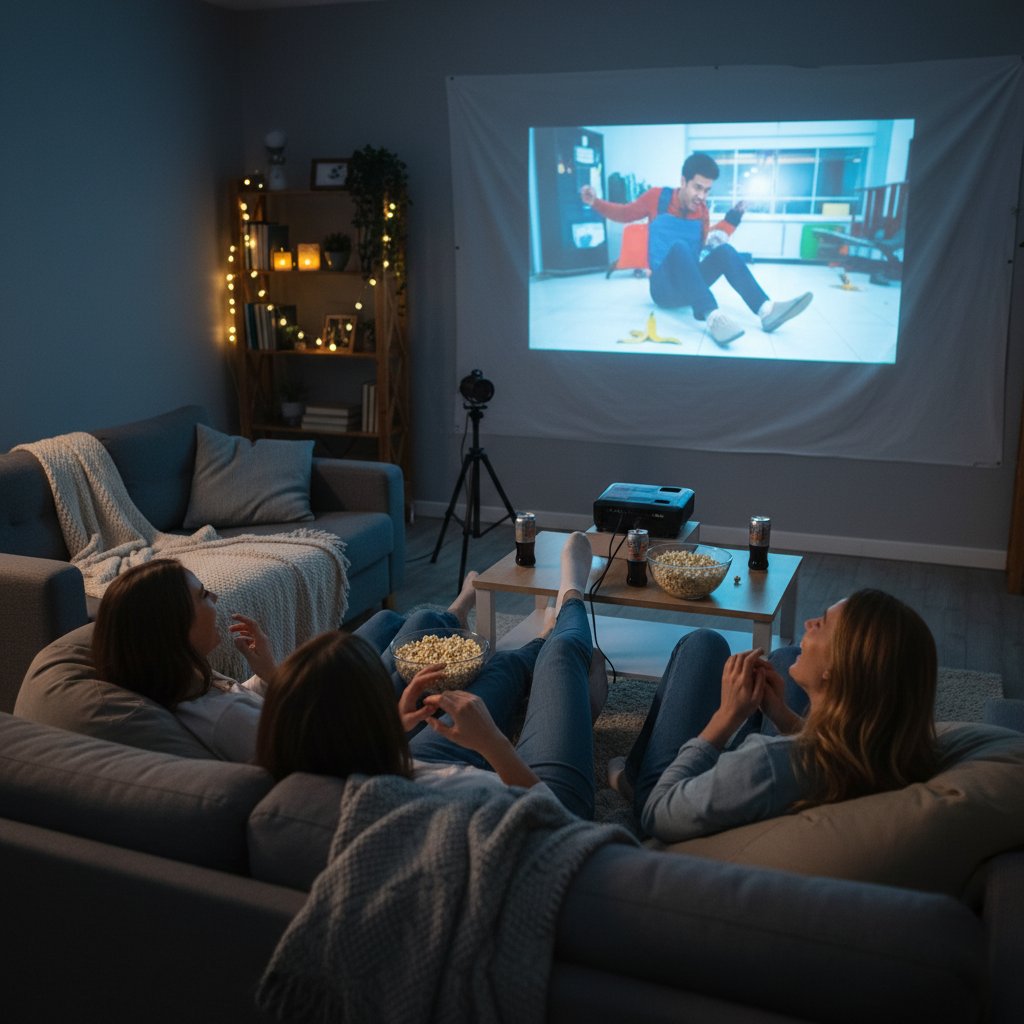 Friends watching a viral comedy movie scene together, embodying meme culture and roundabout comedy movies