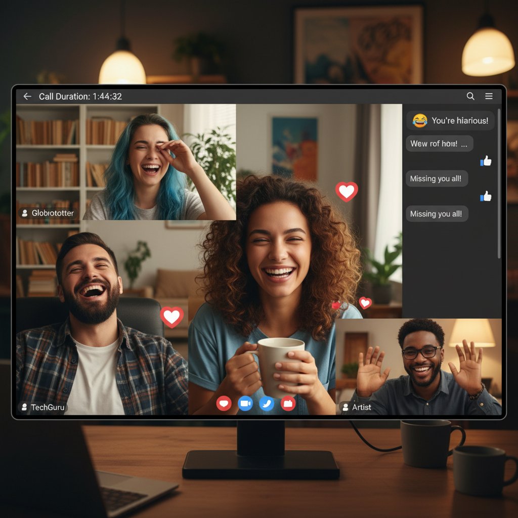 Dwie osoby rozmawiające przez wideoczat w różnych krajach, z wyraźnymi emocjami na twarzach